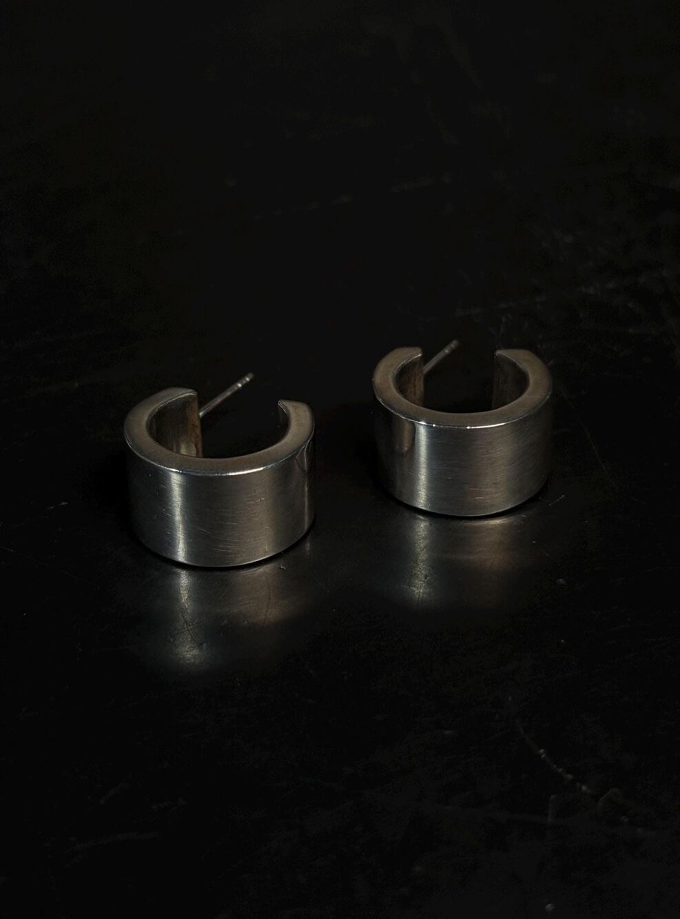 Sterling Silver Wide Hoop Stud Earrings Brushed Modernist Hoops